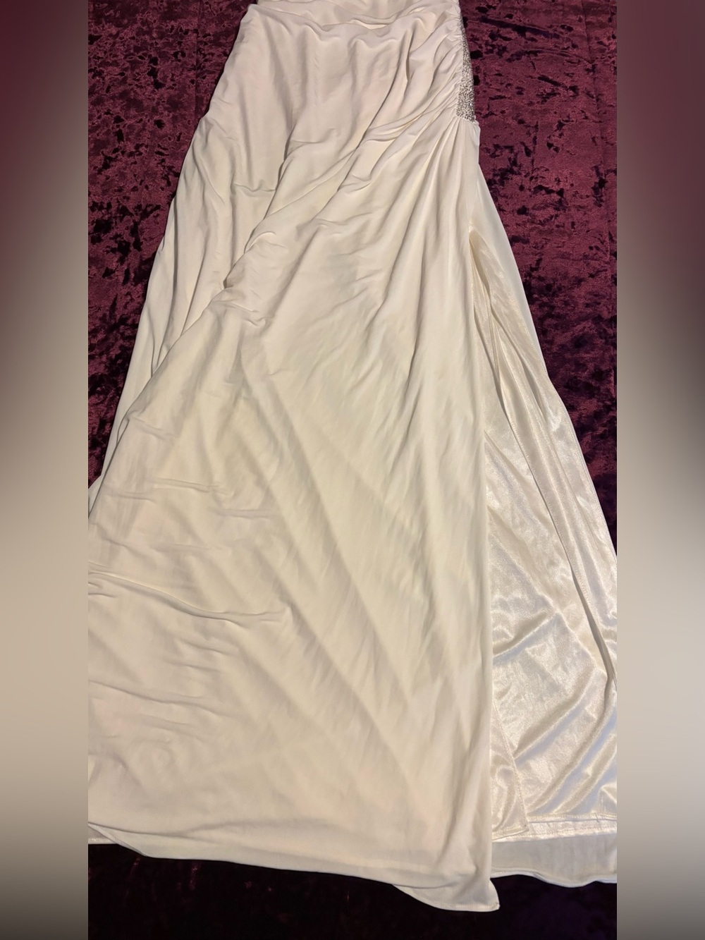 Laundry By Shelli Segal cream One-Shoulder Beaded Evening Gown - Picture 3 of 10